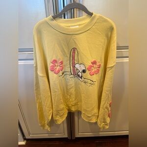 Peanuts Snoopy Surfboard Hibiscus Flower Yellow Sweatshirt